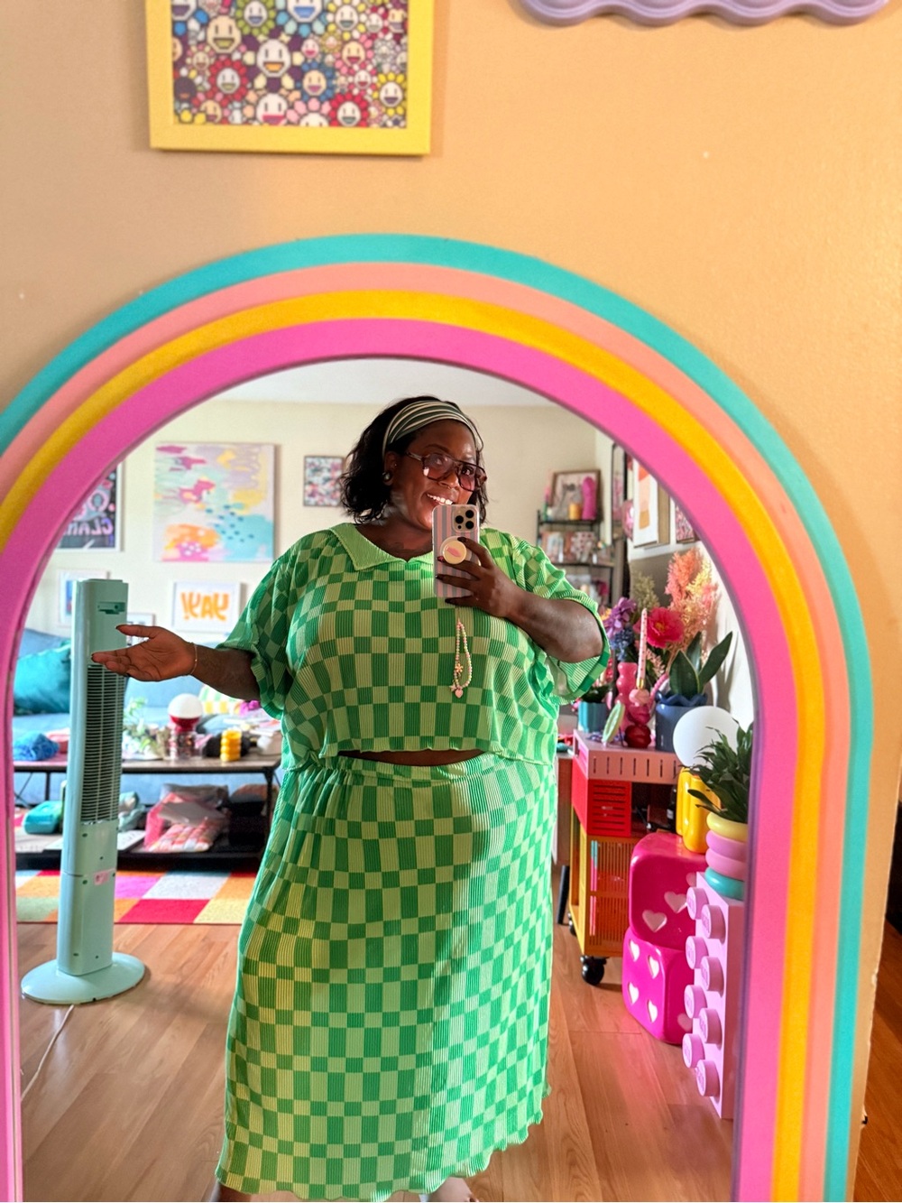 Plus-Size Green Checkerboard Taby set - Picture 2 of 3